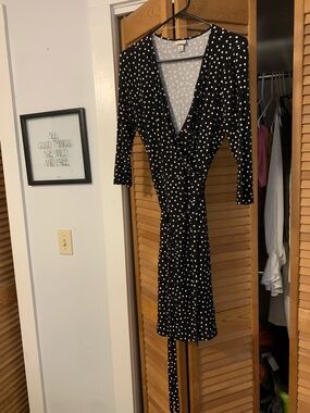 a new day Black and White Polka Dot Wrap Midi Dress